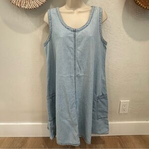 Light Wash Denim Dress Romper. Size Large. Made in USA